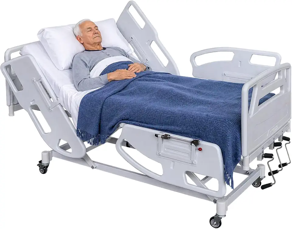 Cama Hospitalar Manual Luxo com Elevação de Altura do Leito 8 Posições com Colchão