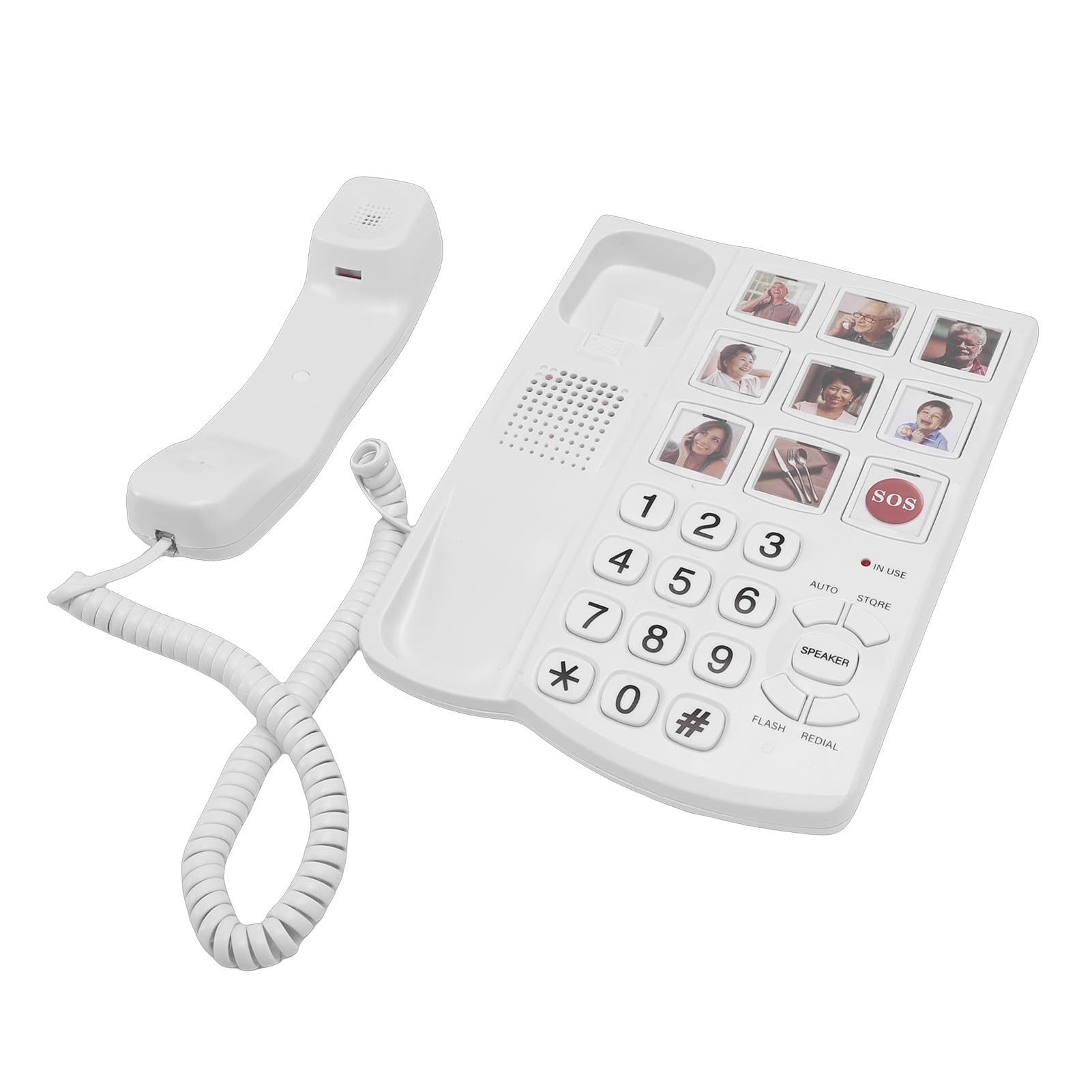 Telefon mit Großen Tasten, 9 Abgebildeten Großen Tasten, One-Touch-, Kabelgebundenes Festnetztelefon mit Einstellbarer Lautstärke und LED-Anruferanzeige, für Sehbehinderte Alte