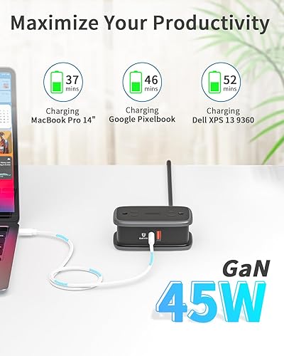 Miniatura 10 de NTONPOWER Regleta de alimentación pequeña portátil de viaje con cable de extensión de enchufe plano envuelto de 3 pies, 2 tomas de corriente, 3