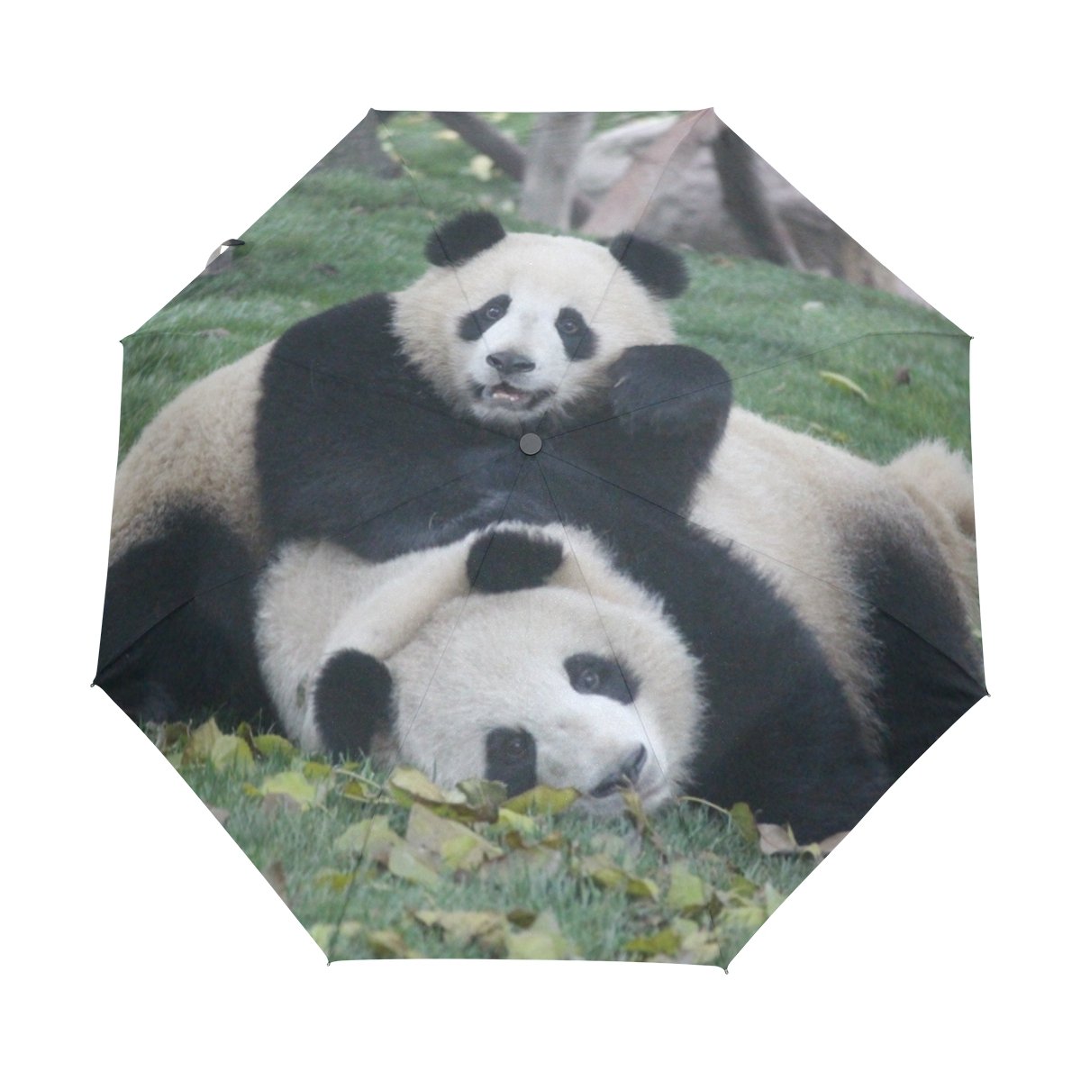 Cooper Girl Two Pandas Windproof Travel Umbrella Auto Open Close Foldable Compact Portable Lightweight UV Umbrellas for Women Men Kid