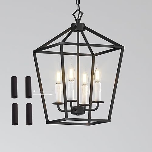 baunoisk Lámpara de araña negra de granja con 4 luces colgantes para isla de cocina, entrada, comedor