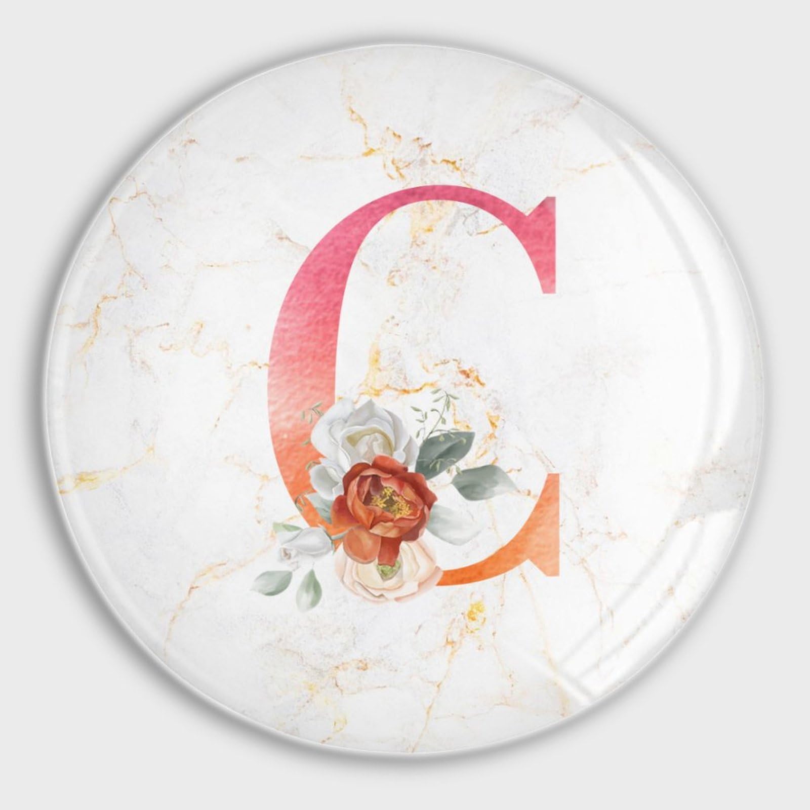 Imanes de pizarra blanca florales en blanco y naranja con monograma inicial C de vidrio