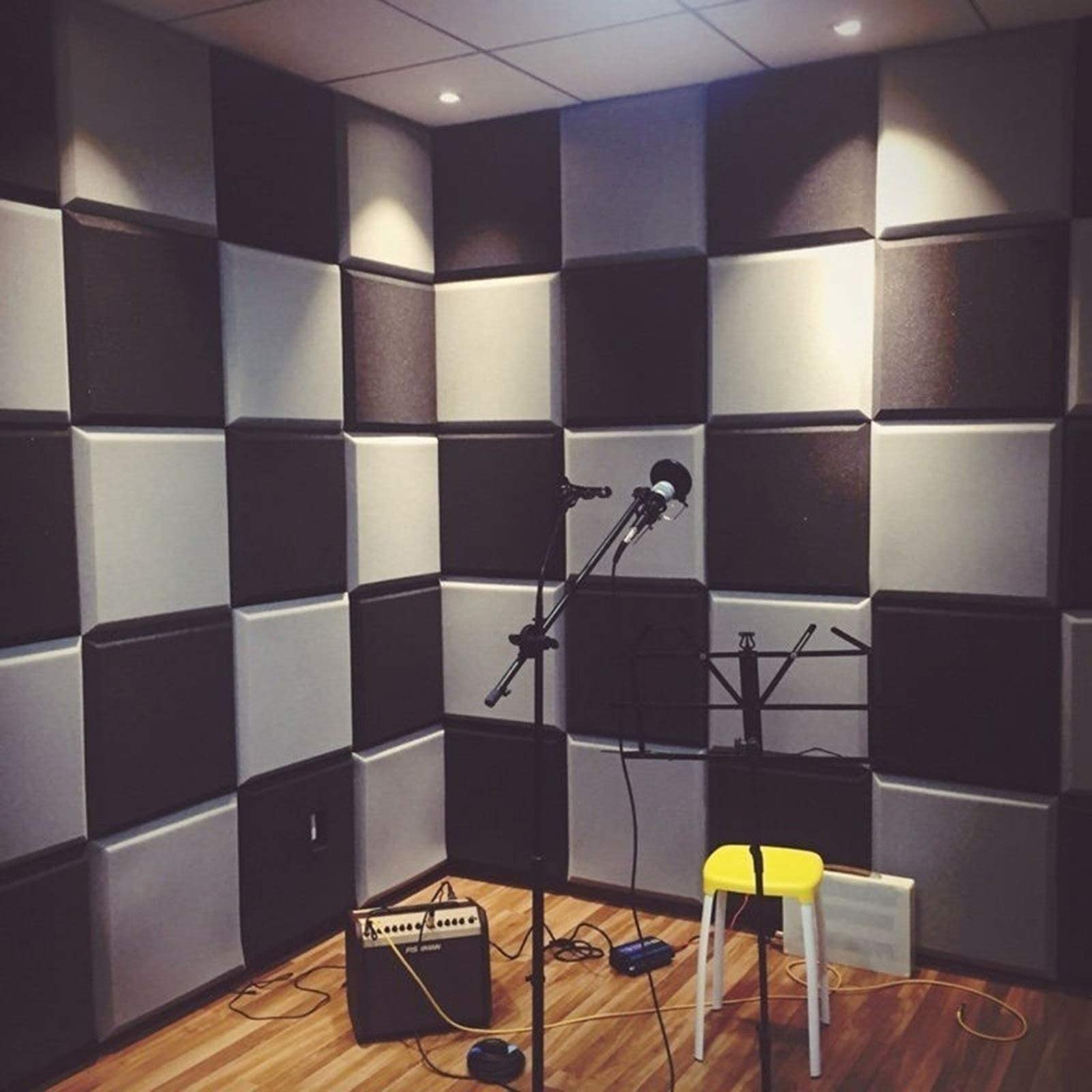 Panele akustyczne przeciwpożarowe, studio taneczne Pokój muzyczny Dźwiękochłonny bawełniany kwadrat 10 szt. Dźwiękoszczelne panele piankowe (czarny) (niebieski)