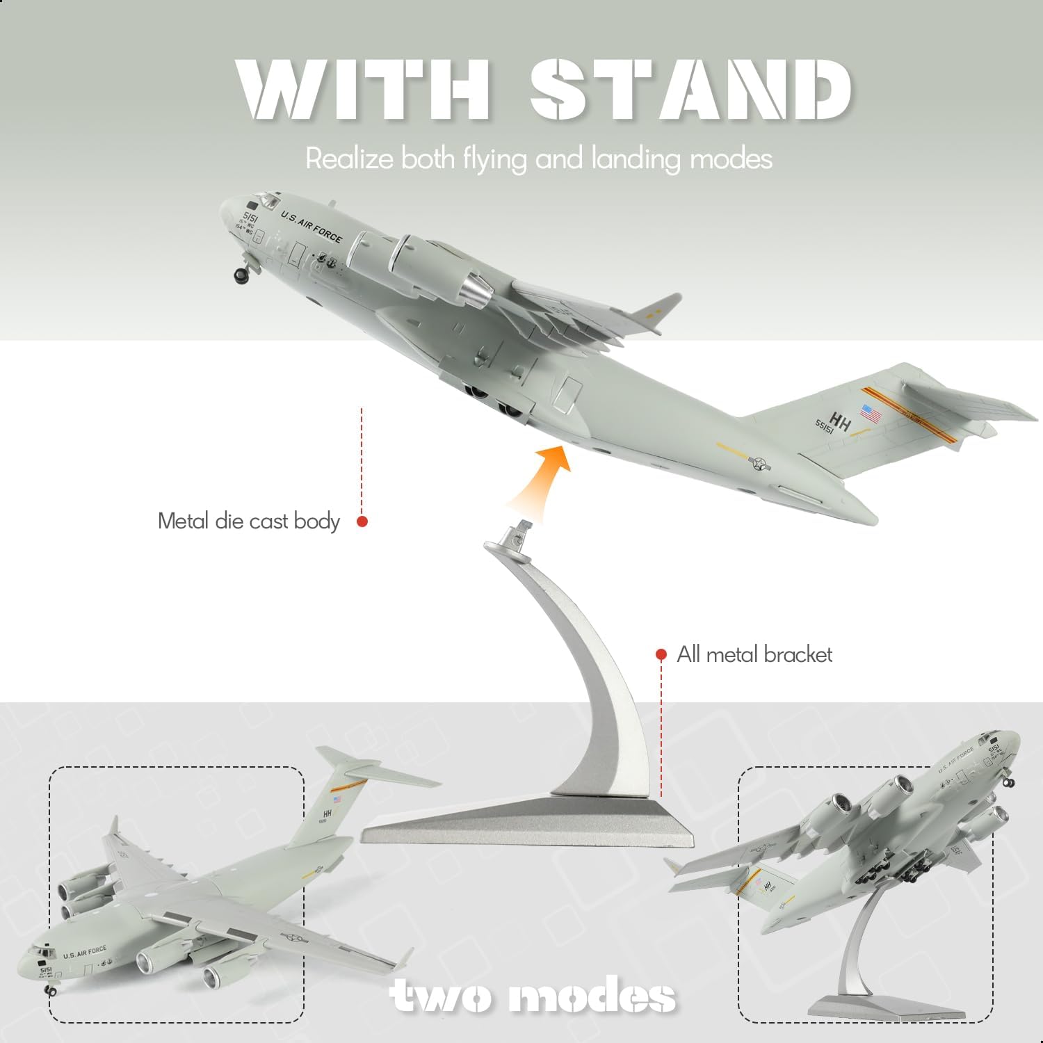 1/200 C-17 GlobemasterⅢ Diecast Airplane Model Kits with Stand Harbor-Hickam AFB Transport Airplane Model Pre-Build Military Aircraft (535th Airlift Squadron)