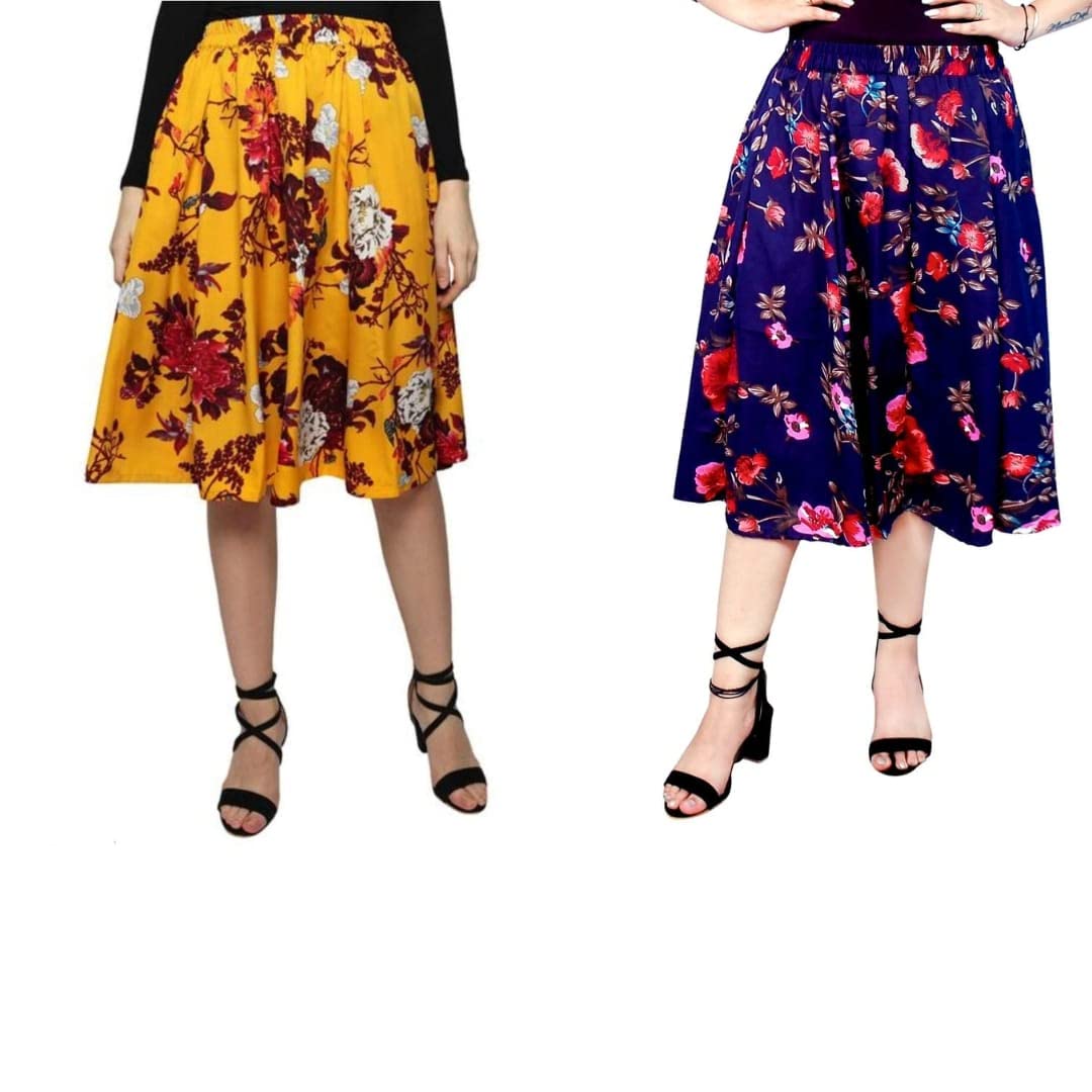 Mannat Diva Floral Print Mid Calf Length Women Panel Polyester Skirt COPY-IBPNL-COMBO-2042-H-image-7