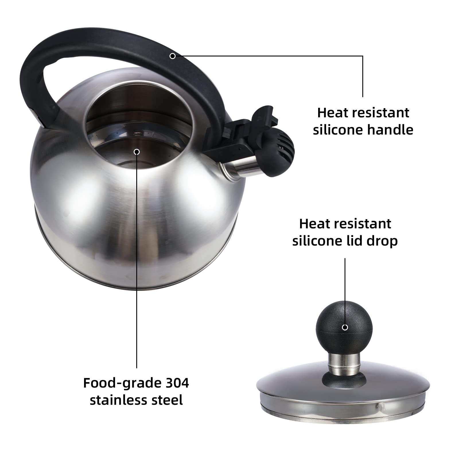 Tetera Silbadora De Acero Inoxidable 2.5L – Para Todas Las Cocinas (inducción, Gas, Vitrocerámica), Color Gris Y Mango Ergonómico