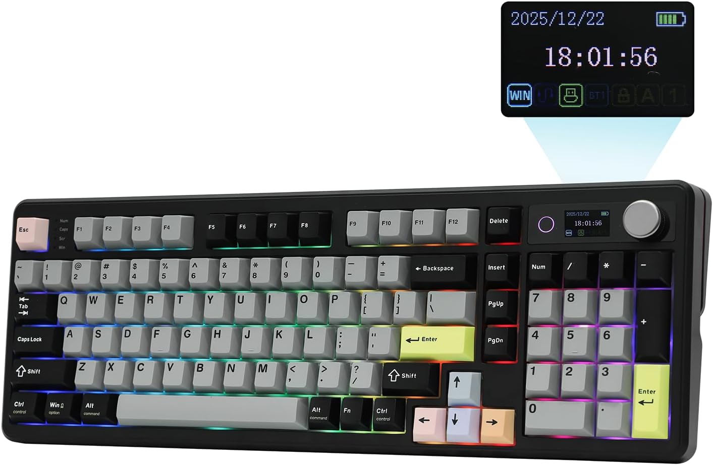 EPOMAKER TH99 PRO 96% Mechanical Keyboard with Screen & Knob, 10000mAh, 2.4Ghz/BT, Hot Swap, Custom Driver, RGB Backlight, PBT Keycap, Wireless Gaming Keyboard for PC/Mac (Black, Creamy Jade)