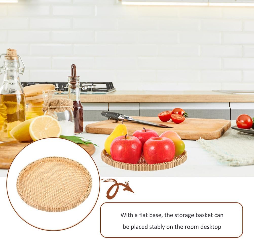 Veemoon Round Bamboo Woven Tray, 10inch Hand Weave Rattan Food Bowl Holder Farmhouse Rustic Bread Basket Bamboo Weaving Sieve Plate for Fruit Vegetables Bread Snacks Serving - Image 9