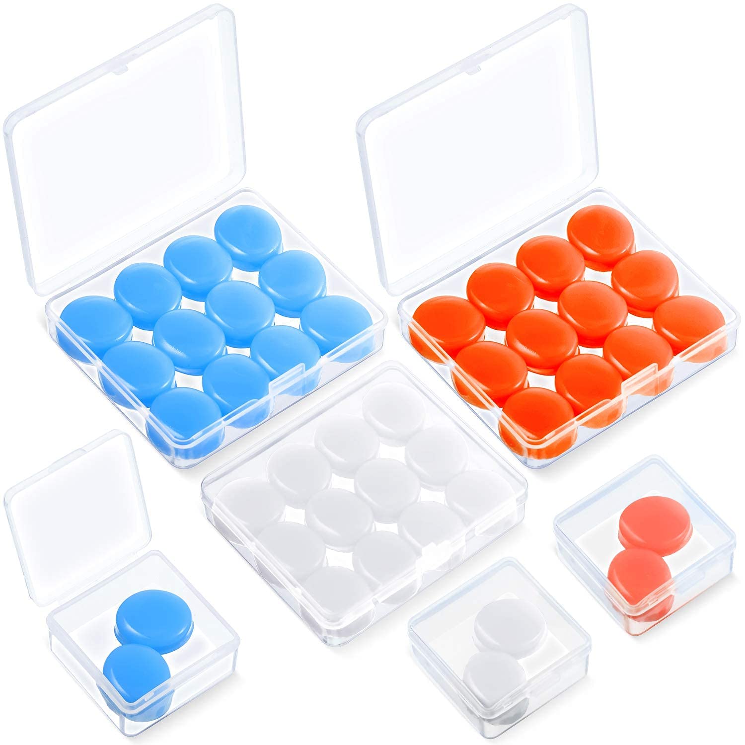 21 Pairs Ear Plugs for Sleeping Soft Reusable Moldable Silicone Earplugs Noise Cancelling Earplugs Sound Blocking Ear Plugs with Case for Swimming, Concert Airplane 32dB NRR (White, Blue, Orange)
