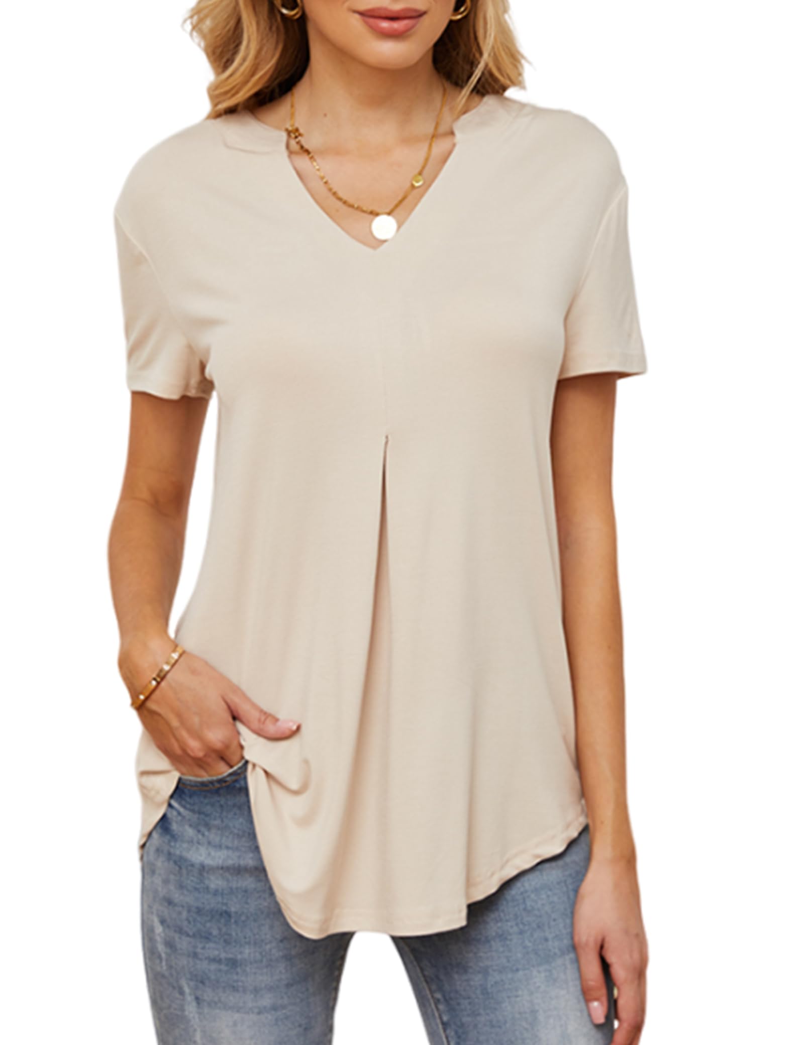 Aottori T-Shirt Manga Corta para Mujer Verano Básica Blusa Tops Elegante Cuello en V Camiseta Suelto Sólido Casual Camisetas