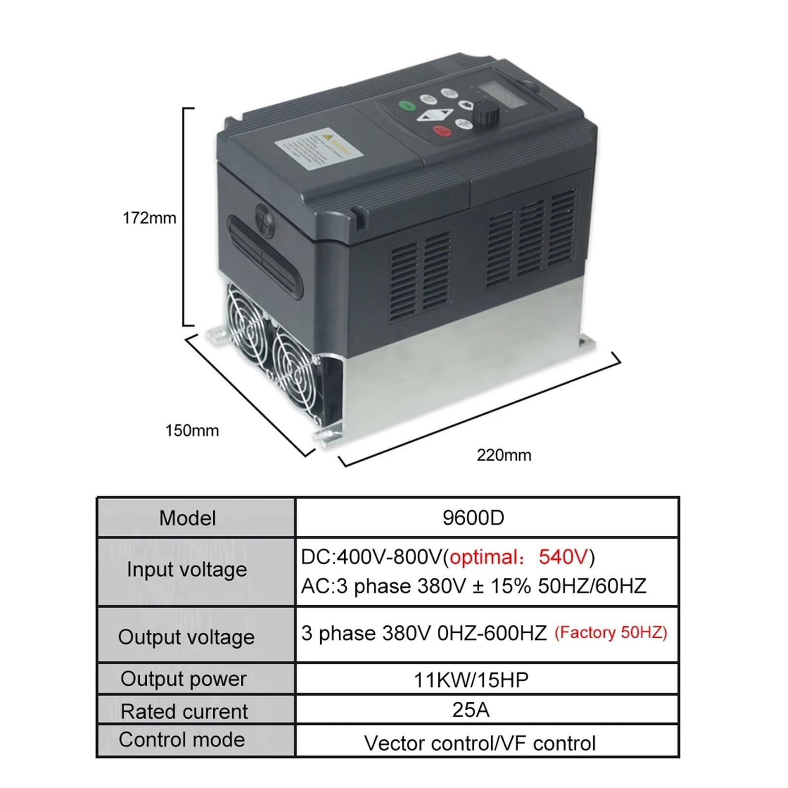 Eingangsspannung DC400-800V AC380V Ausgangsspannung 3-phasiger 380-V-Wechselrichter 3P DC 400-800V Eingang 1P 380V Ausgang Frequenzumrichter Wasserpumpentreiber(7.5KW DC400V-800V)