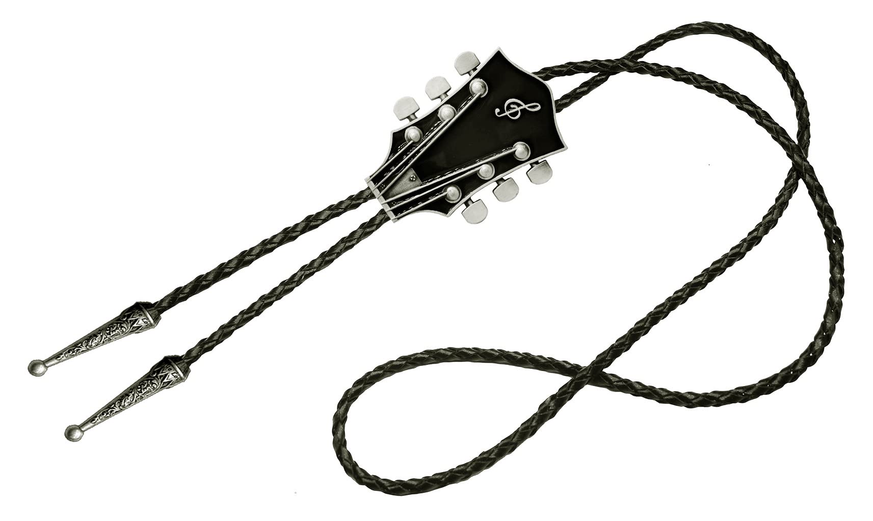 Moranse Bolo Tie With Guitar Music Lover Design Cowboy and Genuine Cowhide Rope