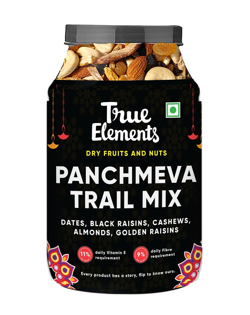 True Elements Panchmeva 1.2kg - Fasting Special Trail Mix | Premium Dry Fruits | 5 Nuts - Almonds, Cashews, Dates, Raisins, Black Currant | Dry Fruits Mix | Healthy Snacks