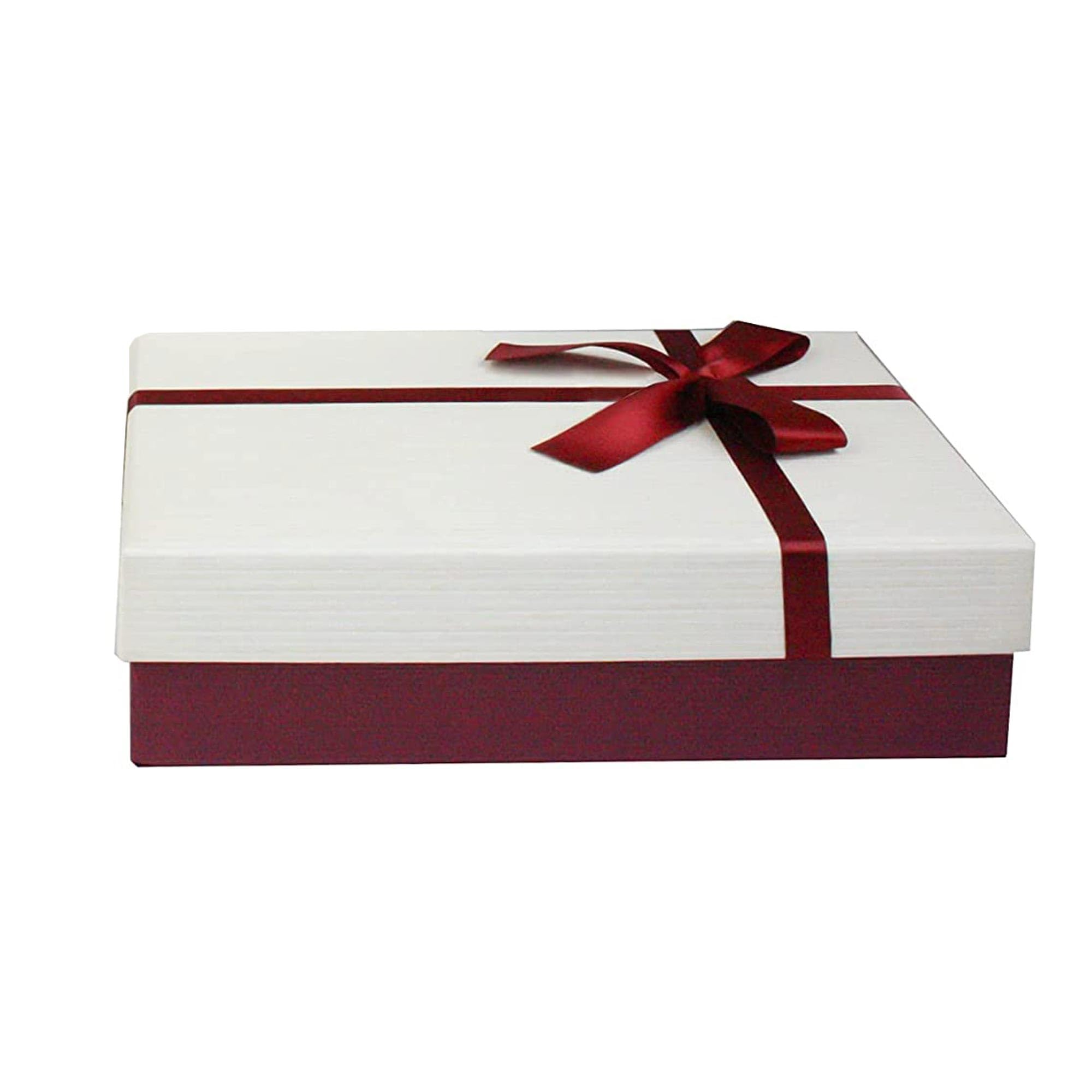 Emartbuy Rectangle Single Box - Burgundy / Cream Burgundy/Cream Rigid Gift Box With Ribbon – 24.5 X 17 X 6.5 Cm – Luxury Cardboard Presentation Box | Premium Packaging For Hampers, Birthdays, Weddings, Corporate Gifting
