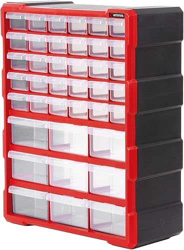 INTERTOOL Gabinete organizador de almacenamiento de hardware y manualidades, cajones de 39 compartimentos, contenedor de plástico para