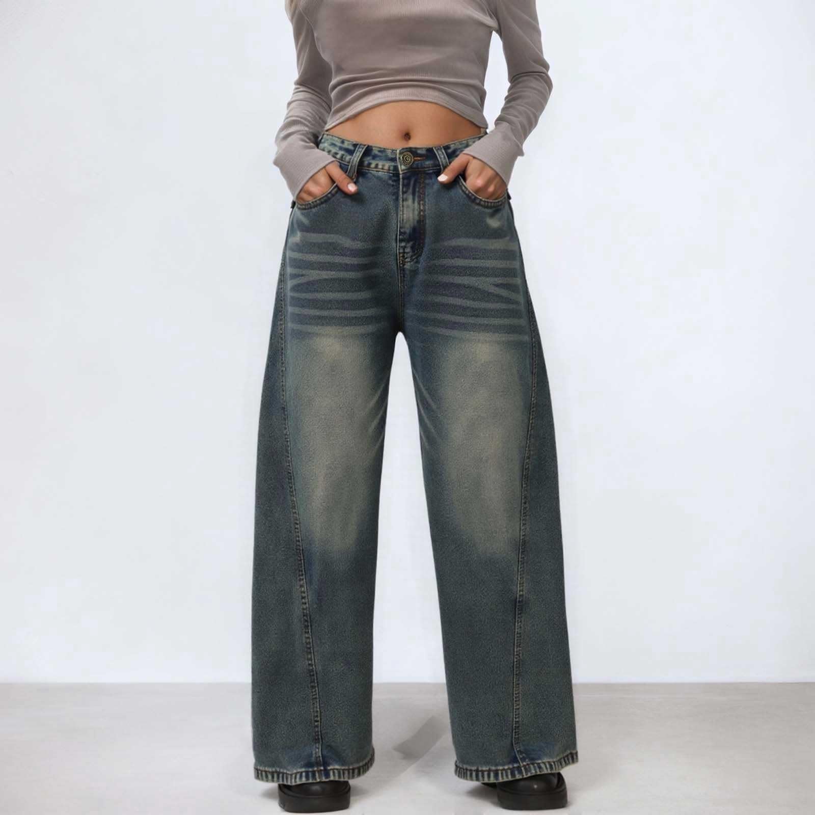 Jeans Damen Jeanshose Weite Streetwear Straight Fit Baggy Freizeit Loose Flared Weites Bein Wide Leg Klassisch 80Er Jahre Denim