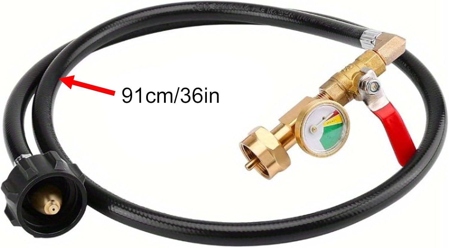 3FT 36 Inch Propanes Refill Adapter Hose, Brass Construction, with Gauge and ON or Off Valve, Extension Hose for 1LB Propanes Tanks, for RV Camping Outdoor Cooking.