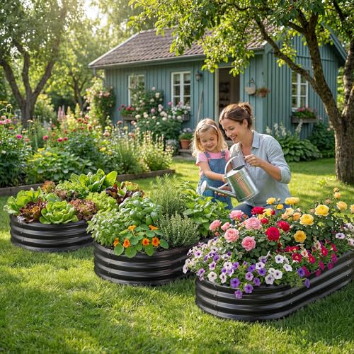 Image of Land Guard Galvanized Raised Garden Bed Kit, Galvanized Planter Raised Garden Boxes Outdoor, Oval Large Metal Raised Garden Beds for Vegetables(Grey)4x2x1ft(1pcs)