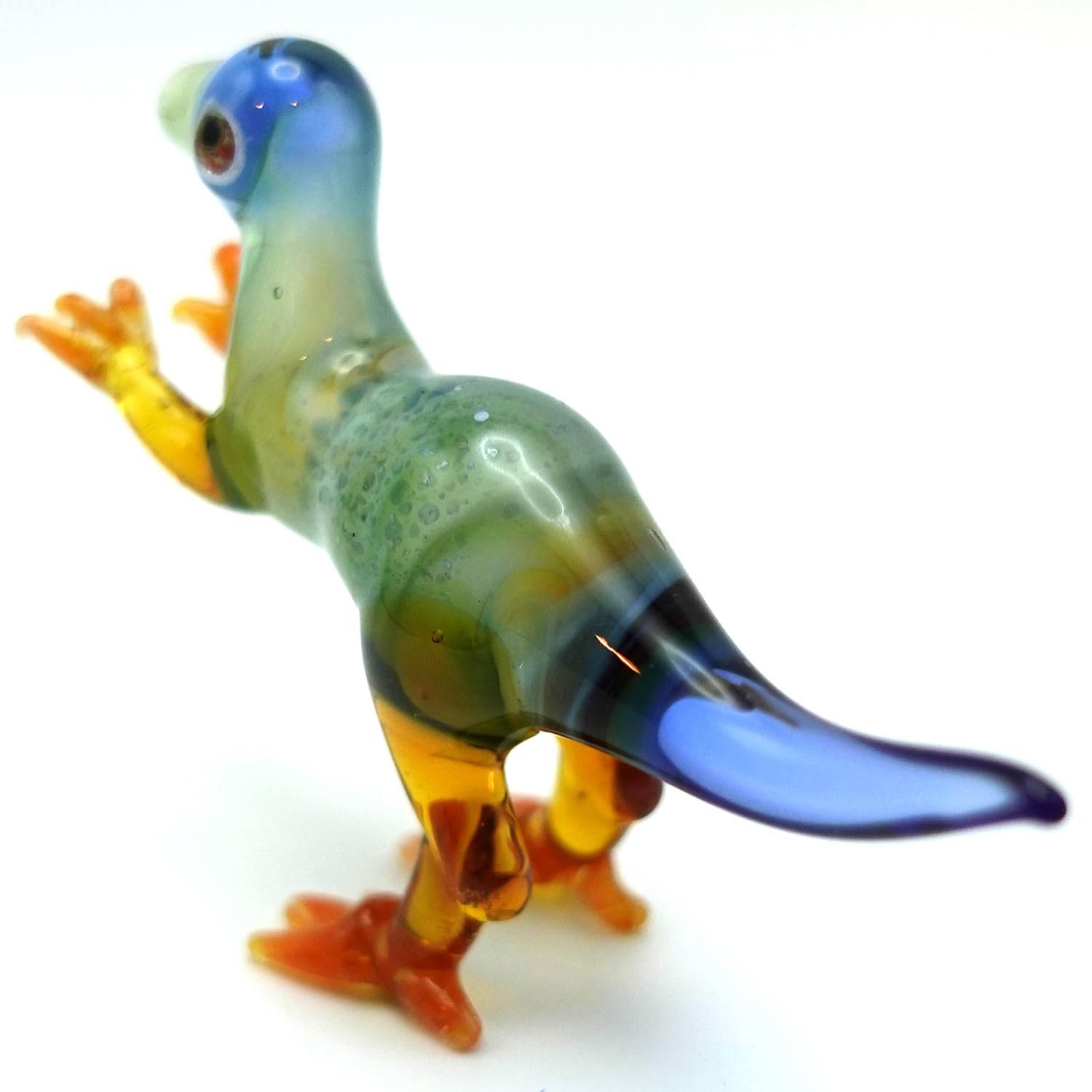 T-rex Tyranozaur, dinozaur, małe miniaturowe figurki, ręcznie malowane dmuchane szkło, sztuka, zwierzęta, kolekcjonerski, prezent, dekoracja domu, wielokolorowe, zielone