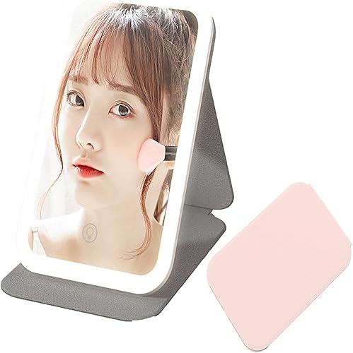 Espejo de maquillaje de viaje recargable con 60 luces LED, espejo de maquillaje portátil con rotación de 360, iluminación regulable de 3 colores,