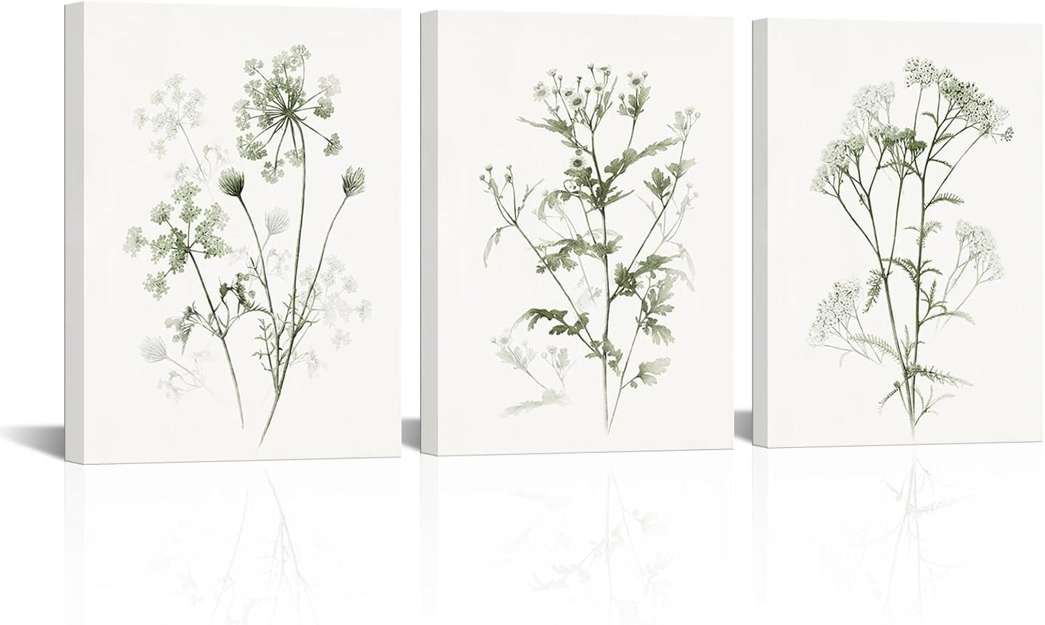 Art mural de plantes boho vert sauge triptyque salon moderne - 8