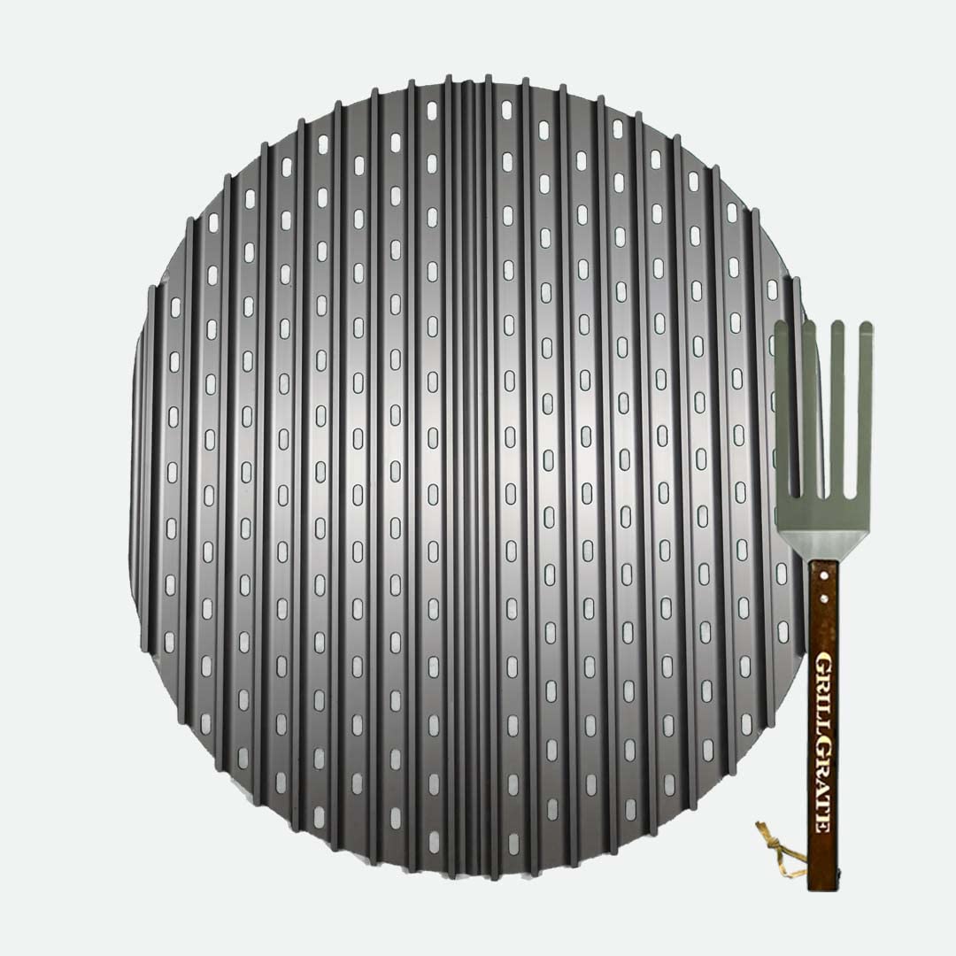 GRILL GRATE BRAND THE ORIGINAL RAISED RAIL DESIGN GET FIRED UP · WWW.GRILLGRATE.COM GrillGrate - Set of GrillGrates for Solo Stove - Two 21" Mated Half Moons + GrateTool