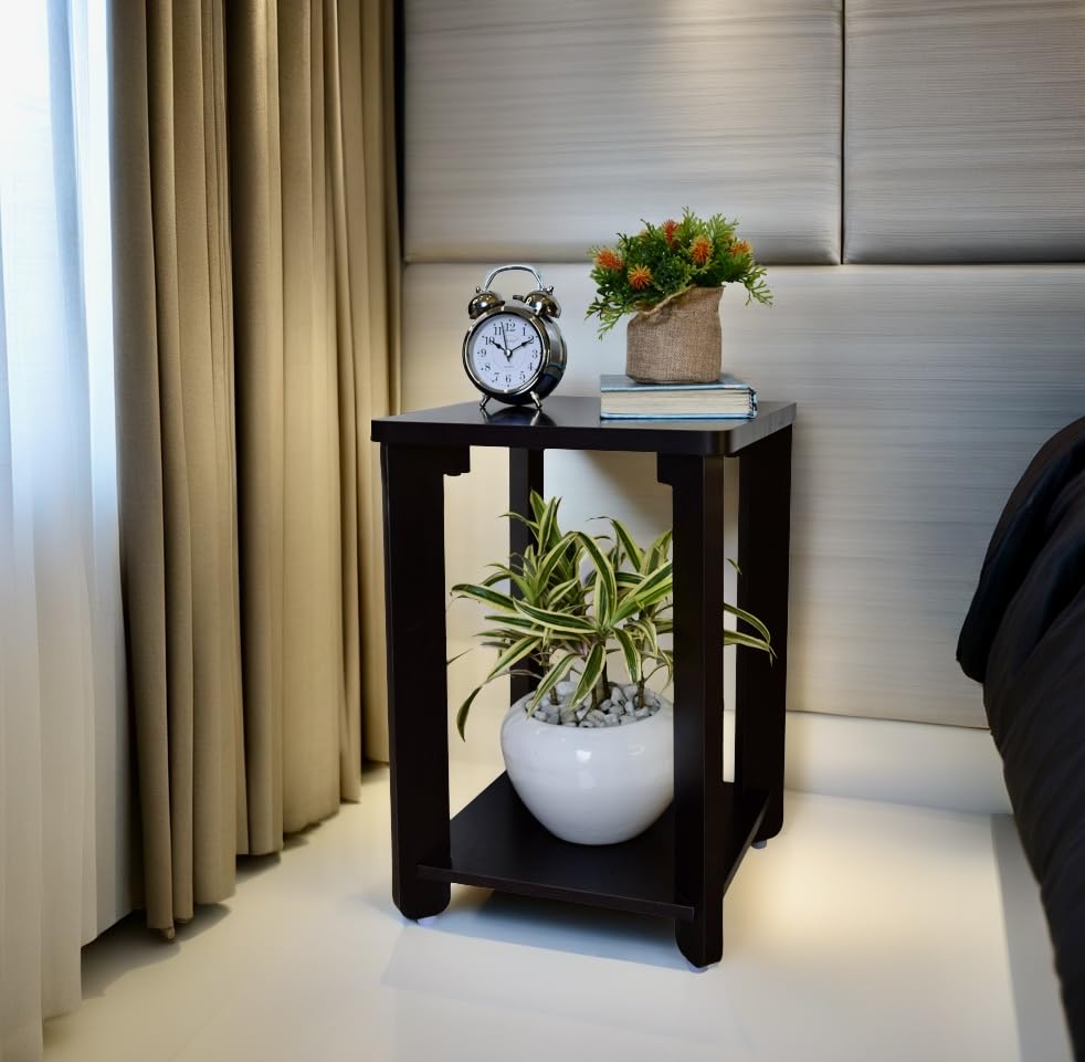 Image of InoSlashed Beautiful Wooden Side Table /End Table /Plant Stand /Tea Table /Stool Living Room Furniture Square Shape (17 Inch Height) (Dark Wooden)