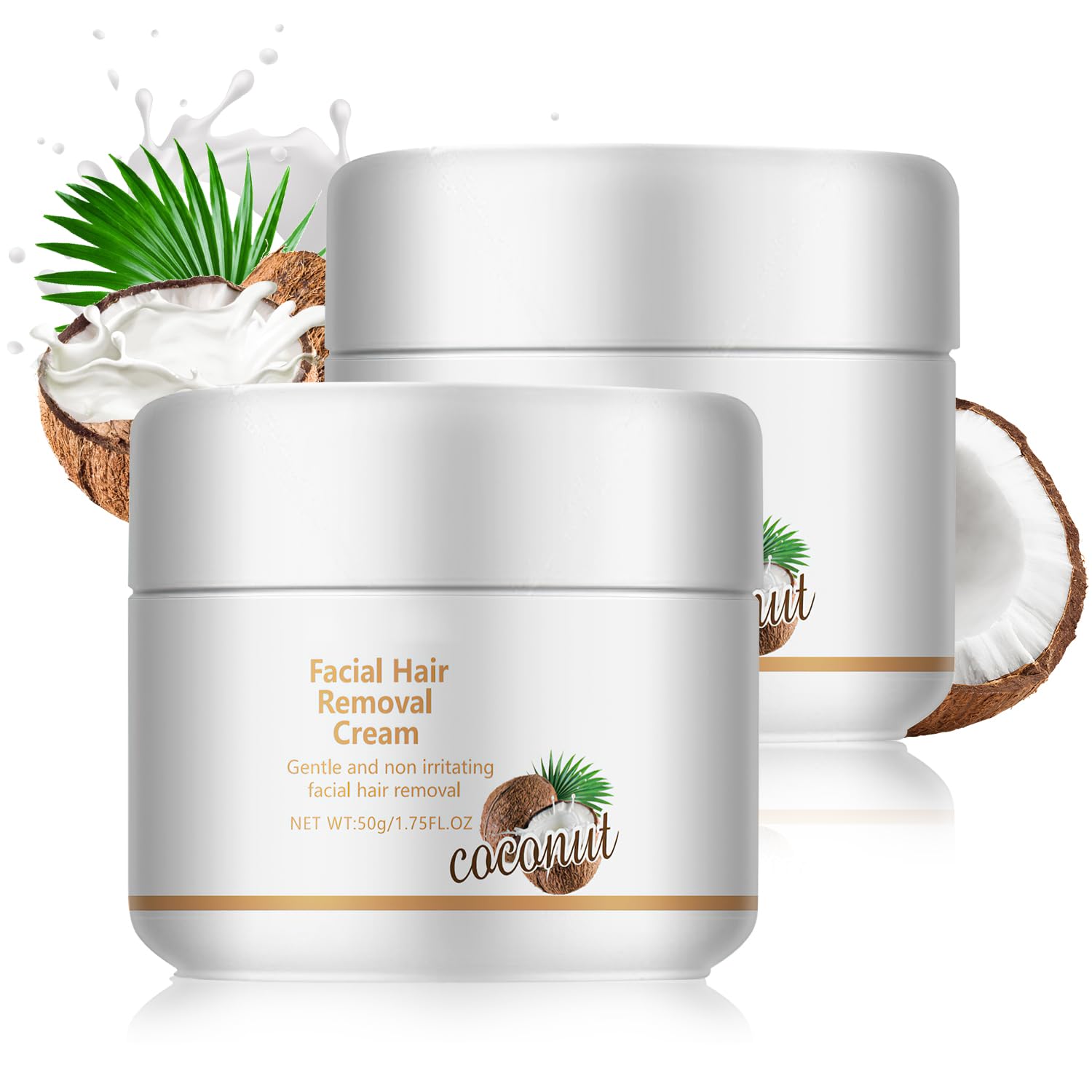 2Pcs Facial Depilatory Cream,Coconut Hair Remover for Upper Lip and Chin for Women,Face Hair Remover for Body Sensitive Skin Facial Hair Removal Cream for Women Gentle and Non-Irritating