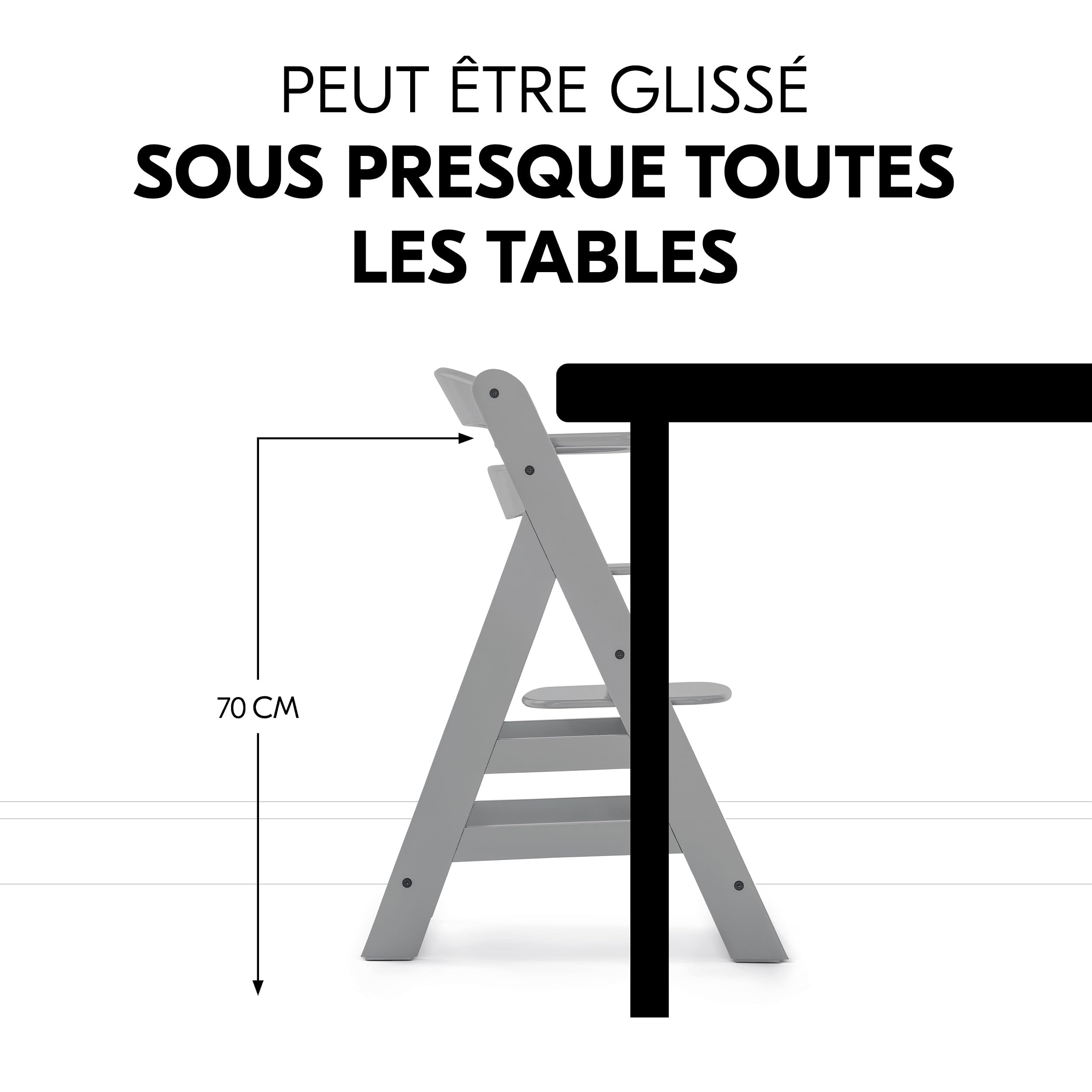hauck Chaise Haute Bébé Alpha+ avec Siège Nouveau-Né 2 en 1 - Grey | Chaise haute évolutive en bois, de la naissance à 90 kg, inclus assise bébé, coussin et harnais 5 points