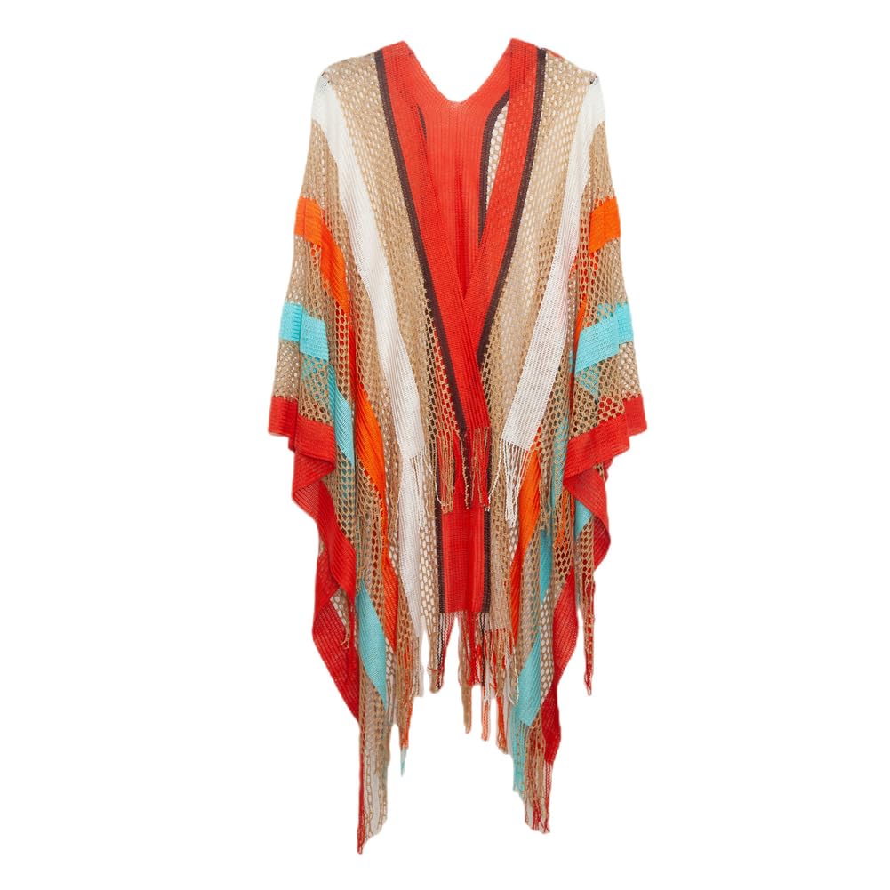 Ccaipu Women's Multicolor-A Colourful Cover Up For Sheer Soft Tasseled Openwork Shawl And Wraps Summer Long Beach Shawl Tops Bikini Swim Coverup Sun Protection Clothing