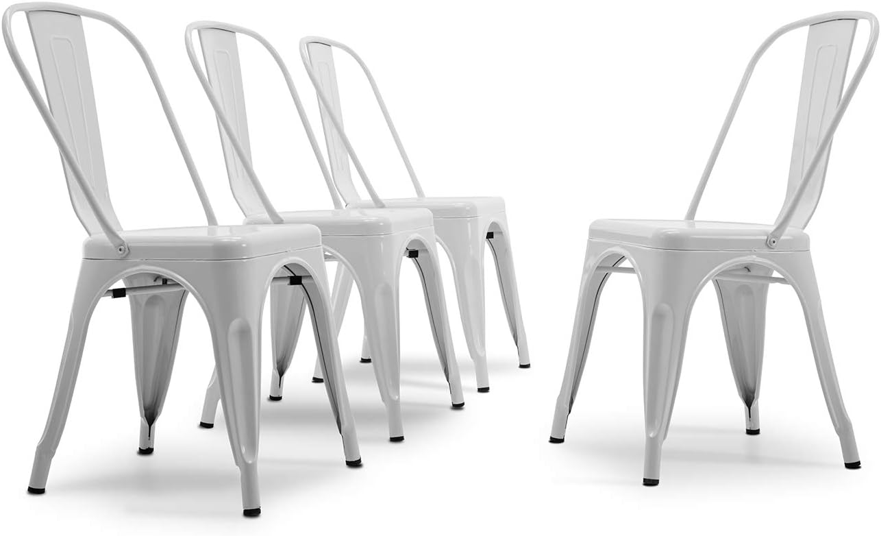 Amazon BELLEZE Vintage Style Metal Dining Chairs White (Set of 4