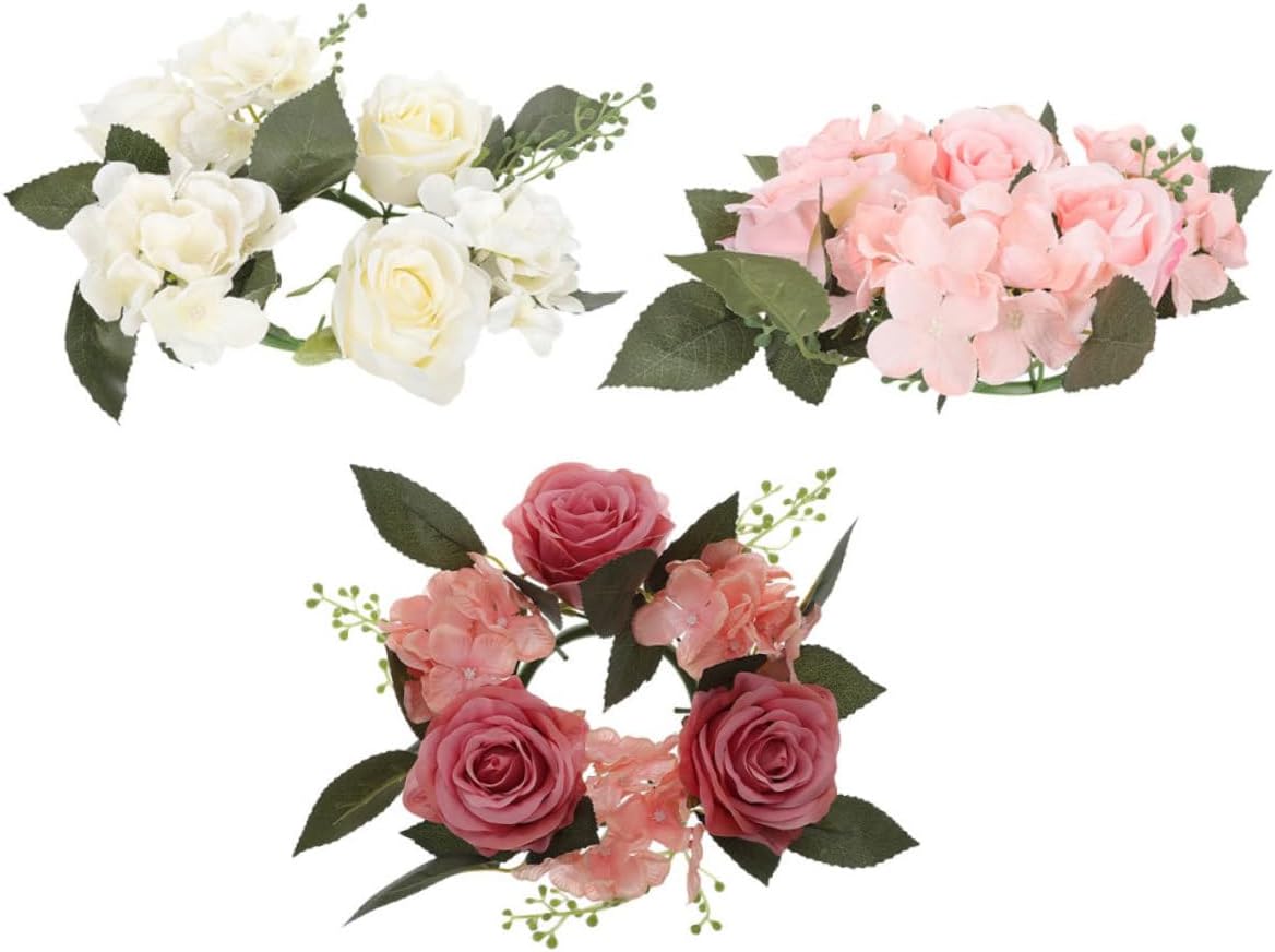3pcs Artificial Candle Wreaths for Wedding Table Centerpieces Decoration and Lotus for Parties and Home Decor