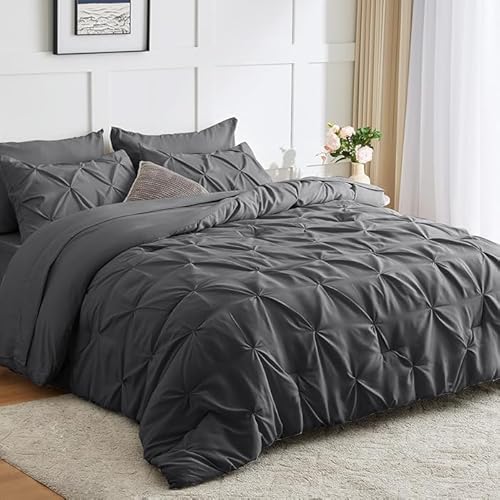Comfort Collections Luxury Alford Alexander Pin Tuck Pinch Pleat Duvet Quilt Cover Reversible Diamond Bedding Set With Matching Pillowcases Grey Double 200cm x 200cm Approximate