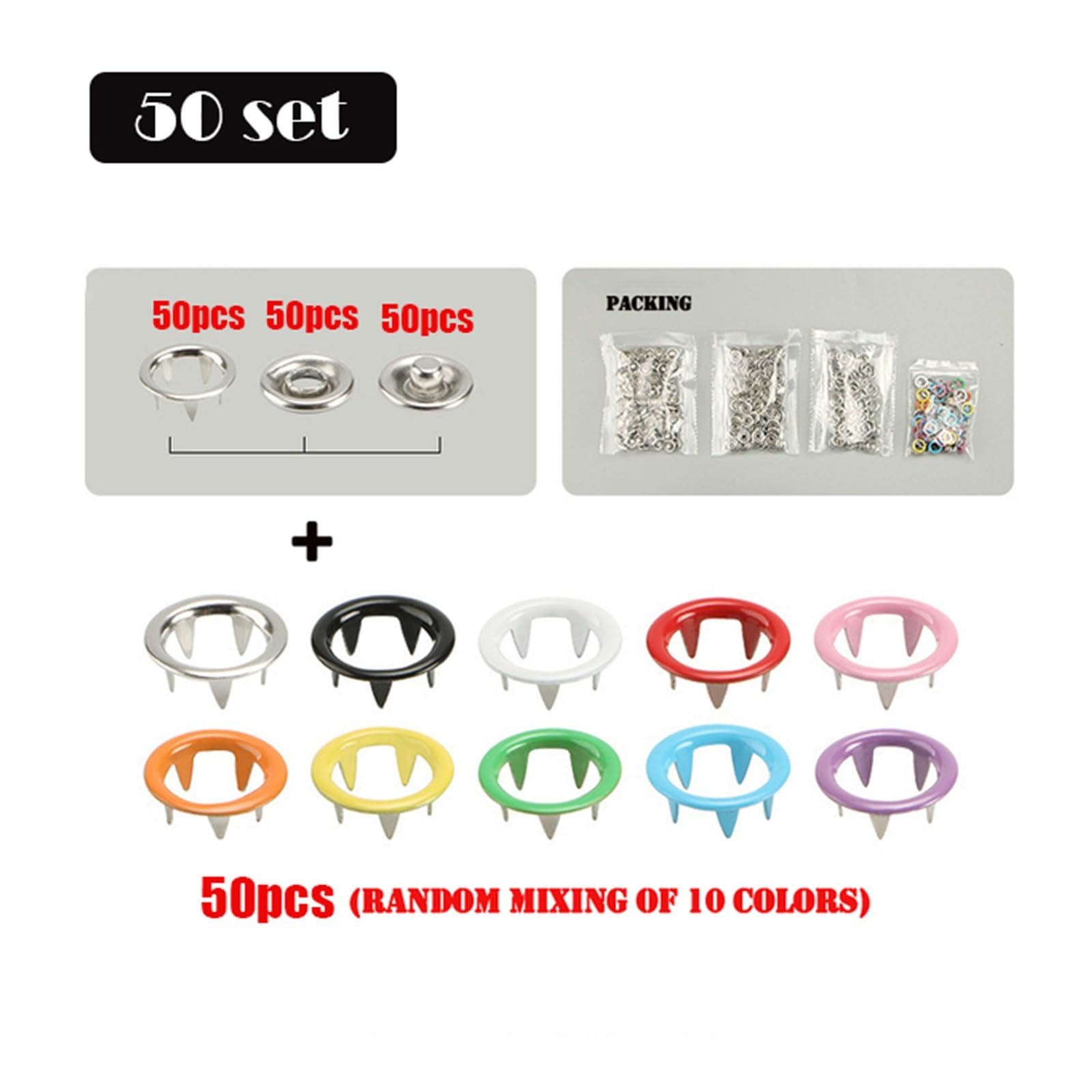 Set 400 Bottoni A Pressione In Metallo Argento 9,5 Mm – Per Cucito Fai-da-te E Abbigliamento (100 Set)