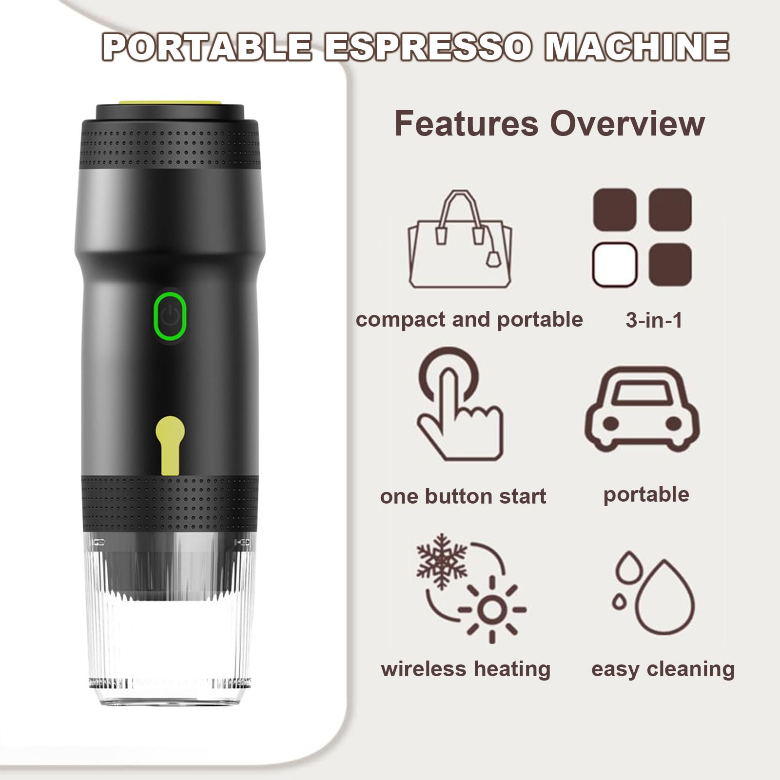 Cafetera eléctrica portátil 3 en 1 con batería de 7500 mAh, calentamiento rápido en 5 minutos, ideal para camping y viajes
