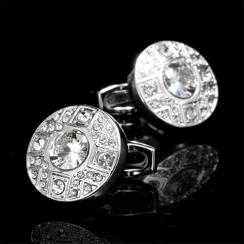 Metallic Silber Manschettenknöpfe Flash Diamond Runde französische Hemdmanschettennägel Manschettenknöpfe (Color : A, Size : One Size)