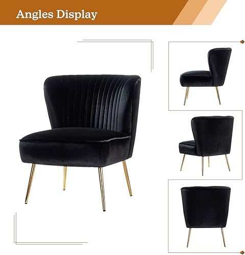 Miniatura 6 de Tina's Home Silla decorativa de terciopelo sin brazos, silla auxiliar pequeña tapizada moderna con patas doradas, cómoda y bonita silla con respaldo