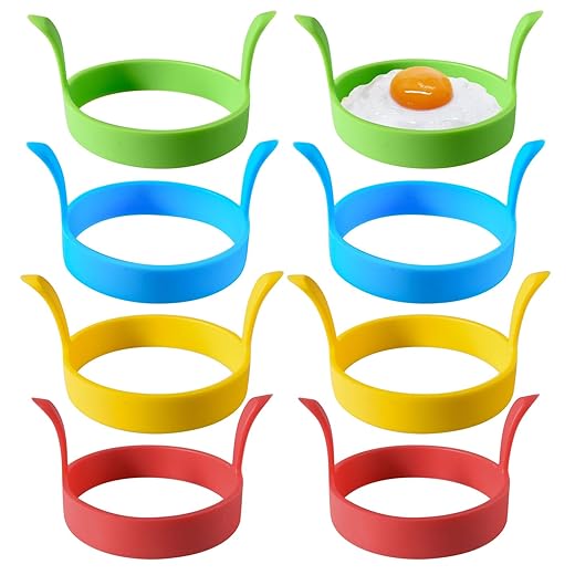 EUPSIIU 8 Stück Spiegeleiform, Spiegelei Silikonform, Spiegeleierformen Für Die Pfanne, Antihaft Omelettform mit Griffen, Non Stick Crumpet Rings, Zum Braten und Eier und Pfannkuchen (Bunt)