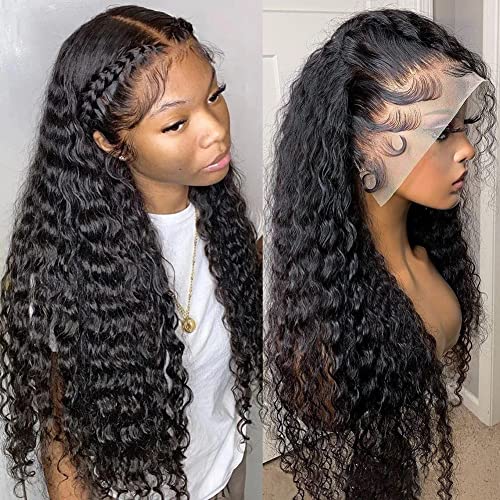 Image of Pizazz 220 Density Deep Wave Lace Front Wigs Human Hair Pre Plucked