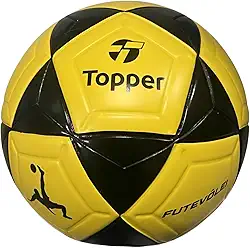 Bola de Futevôlei Profissional Topper R1 Areia | Preta e Amarela – Oficial Alta Performance, Resistência e Controle Para Jogos, Treinos e Lazer.