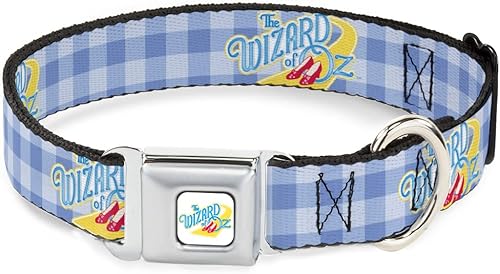 Movies - Collar para mascotas, collar de perro, hebilla de metal para cinturón de seguridad, el mago de Oz Logo Gingham Checker Blues, 15 a 24 Movies - Collar para mascotas, collar de perro, hebilla de metal para cinturón de seguridad, el mago de Oz Logo Gingham Checker Blues, 15 a 24