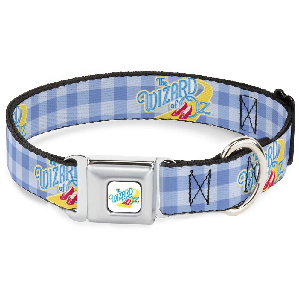 Collier pour chien motif carreaux Vichy bleu Wizard of Oz boucle sécurité métal 40 à 58 cm