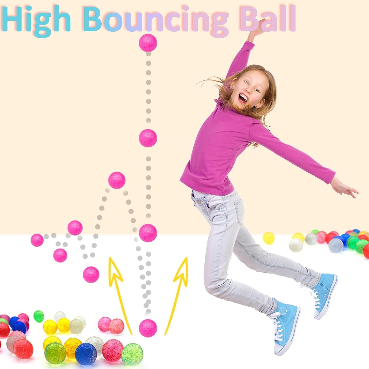 Oleitodh 160 Pcs Glitter Bouncy Balls Bulk for Kids, 32mm 8 Colors Rubber Bounce Balls Bulk for Party Favors, Goodie Bag Fillers, Easter Gift Bag Stuffers, Basket Stuffers, Classroom Prizes