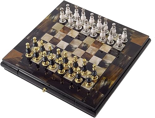 Miniatura 6 de Con palé de madera maciza cajón de almacenamiento interior juego de ajedrez hecho a mano piezas de ajedrez chapadas en metal 157 x 157 x 23 pulgadas