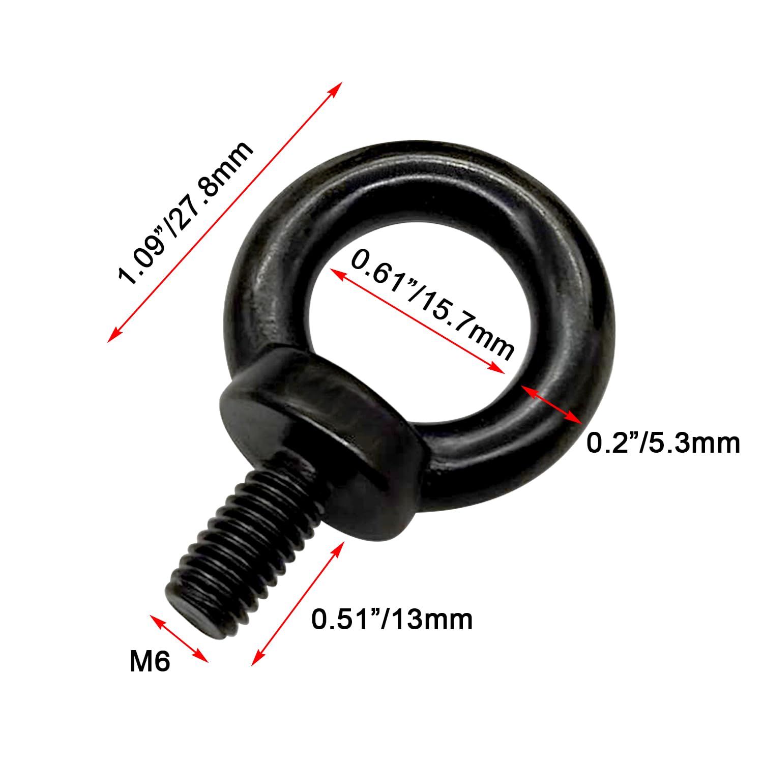 M6 Lifting Eye Bolts, Black Bolts 304 Stainless Steel (4 Pack)
