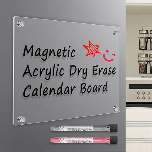 Acrylic Dry Erase Board for Refrigerator 12 x 8 Inches Small Note Board for Fridge Clear Dry Erase Board for Reusable Includes 2 Dry Erase
