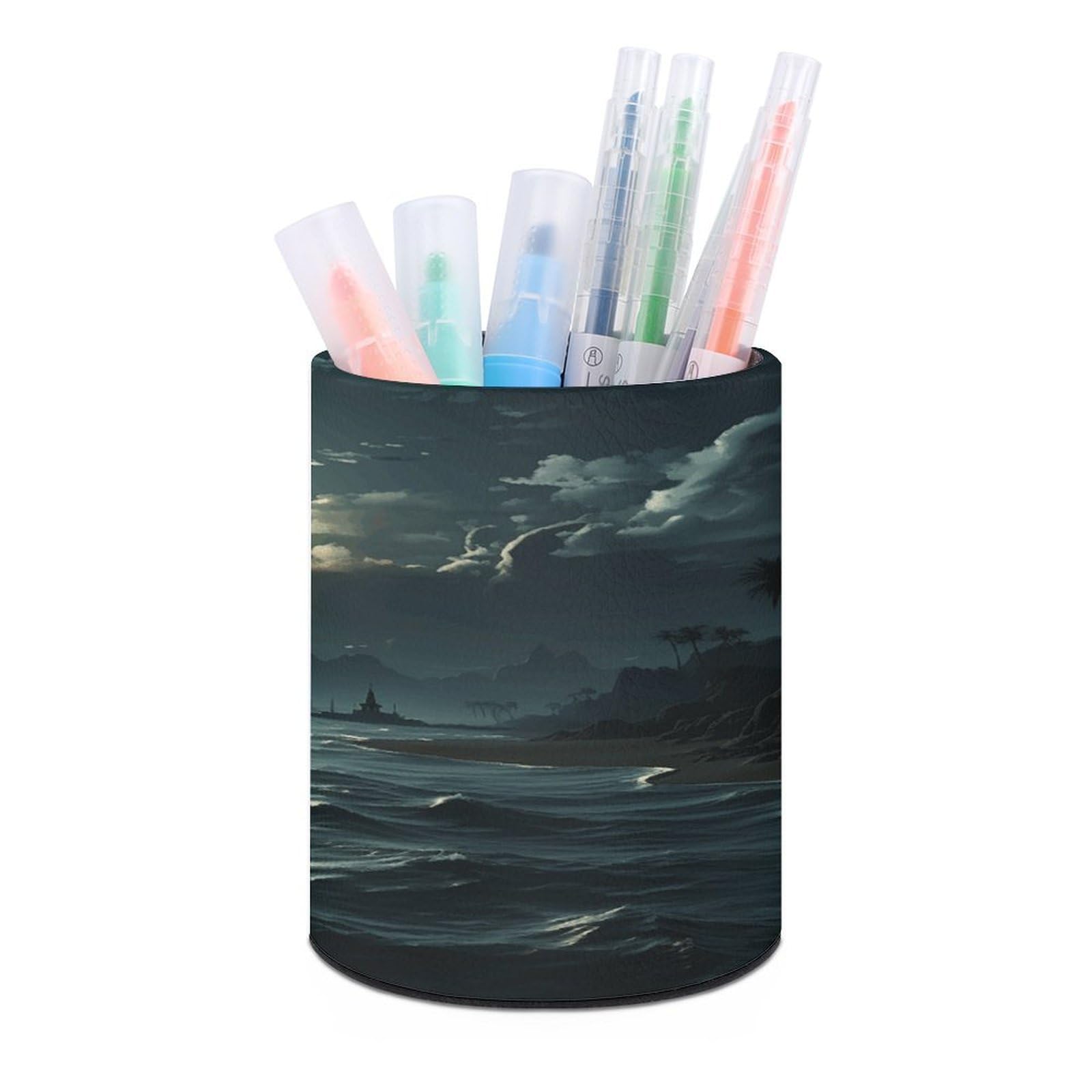 FekiLoot Sea Moon Pen Holder Personalized Desktop Pencil Holders Case Office Accessories Container Box for Round Pen Cup Desktop Organizer Makeup Brush Holder Caddy Storage