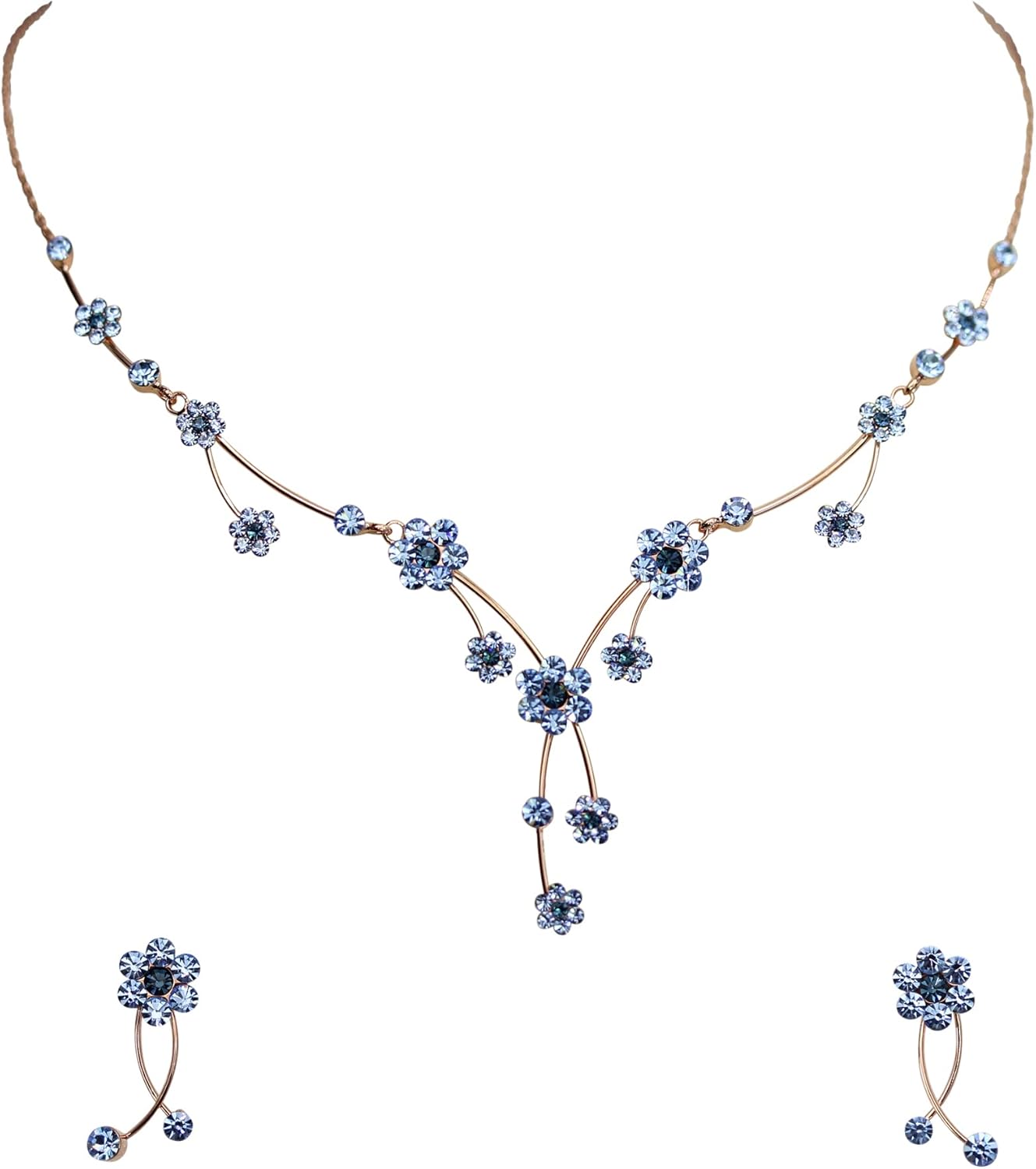 Faship Gorgeous Rhinestone Crystal Floral Necklace Earrings Set