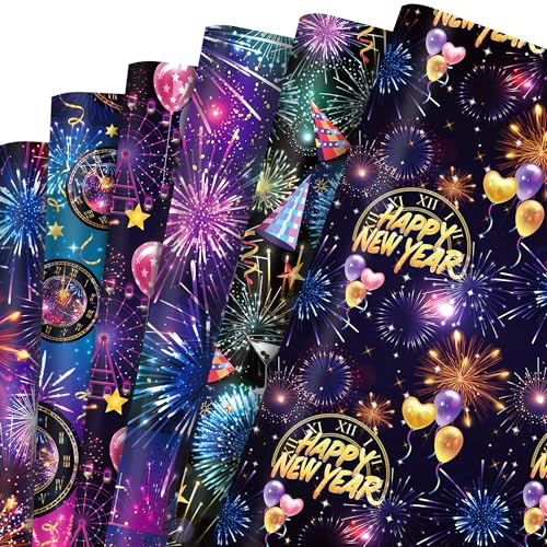 Papier cadeau Nouvel An feu d'artifice HOWAF lot de 12 feuilles pour boîtes