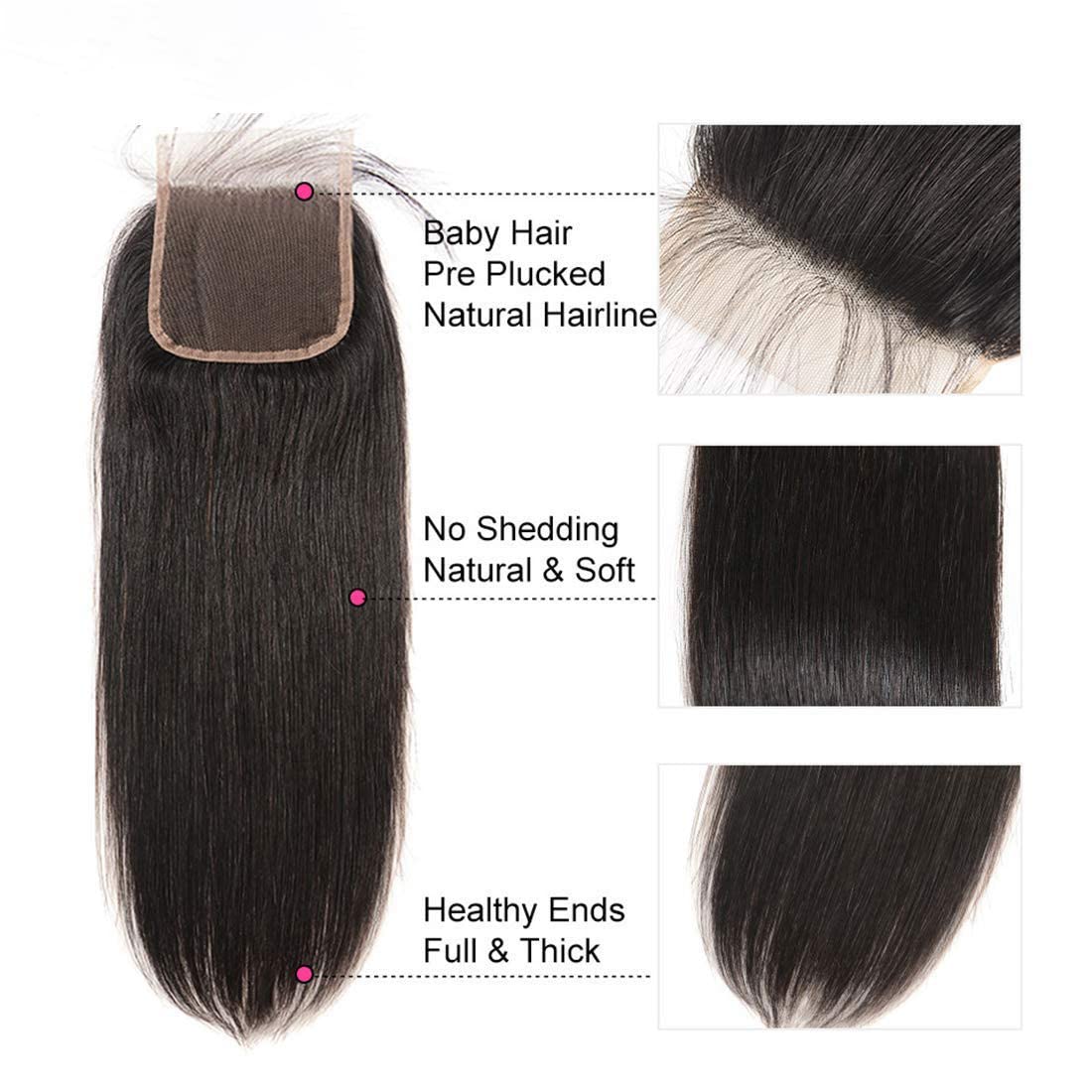 4x4 HD Lace Closure Brazilian Human Hair Straight Natural Remy Hair Soft Swiss Lace for Black Women 18 Inch - Image 4